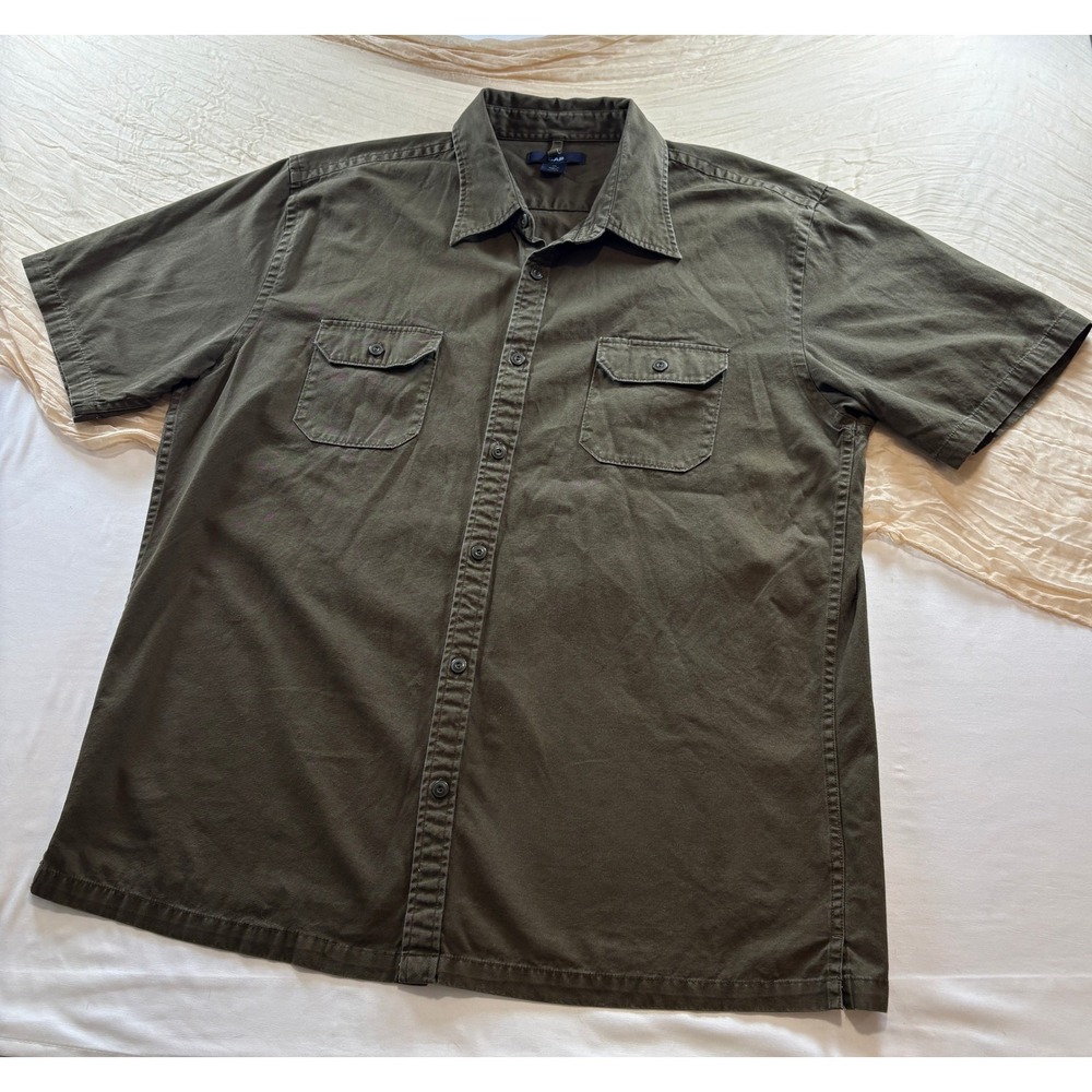 GAP Men's Army Green 100 % Cotton Short Sleeve Button Down Shirt Size XL
